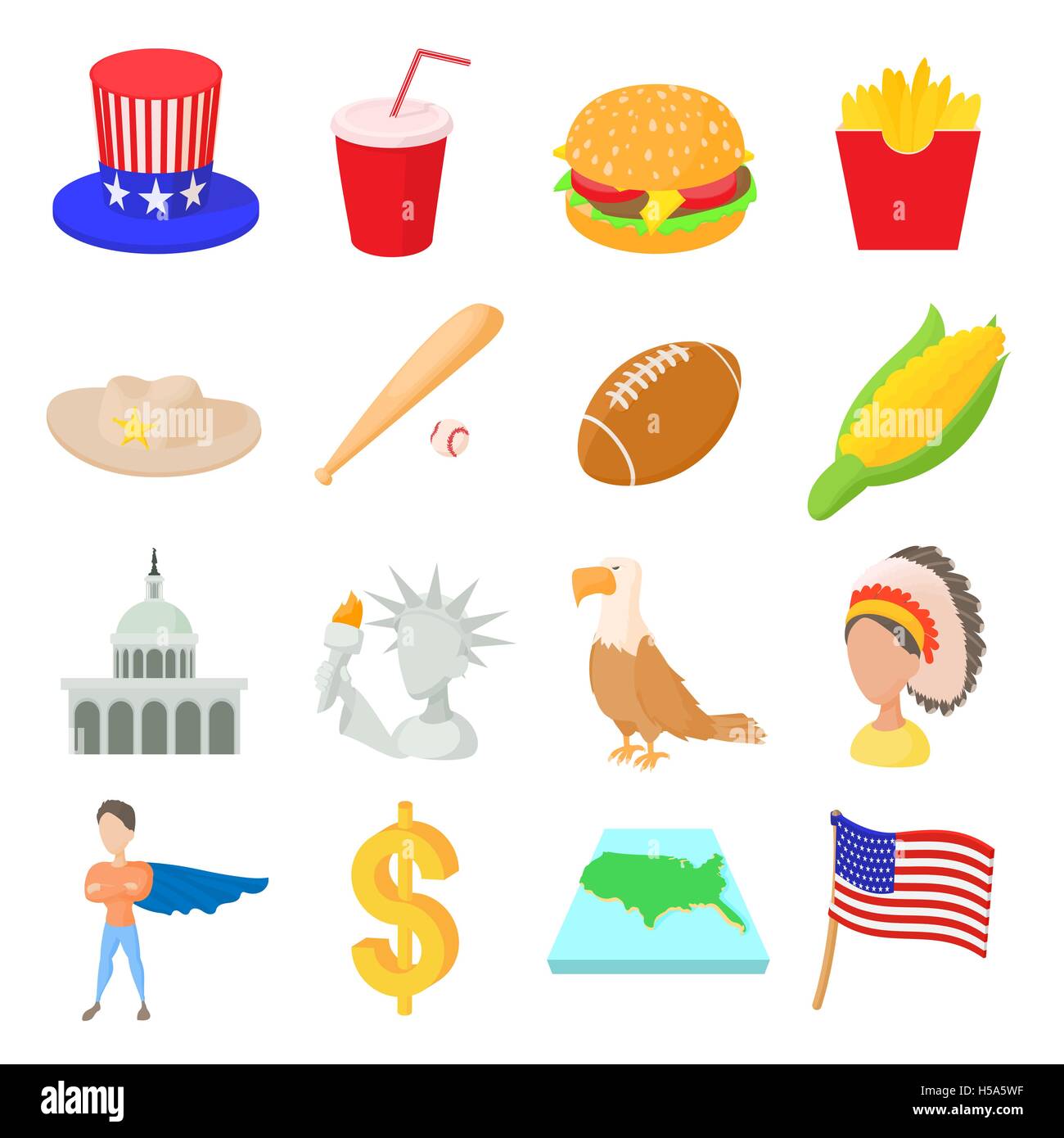 Usa icons set, cartoon style Illustration de Vecteur