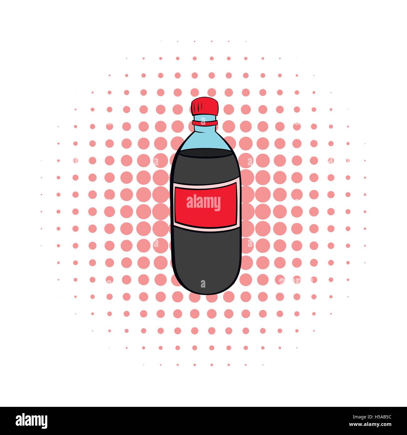 Bouteille en plastique avec une étiquette rouge, icône de style bande dessinée Illustration de Vecteur