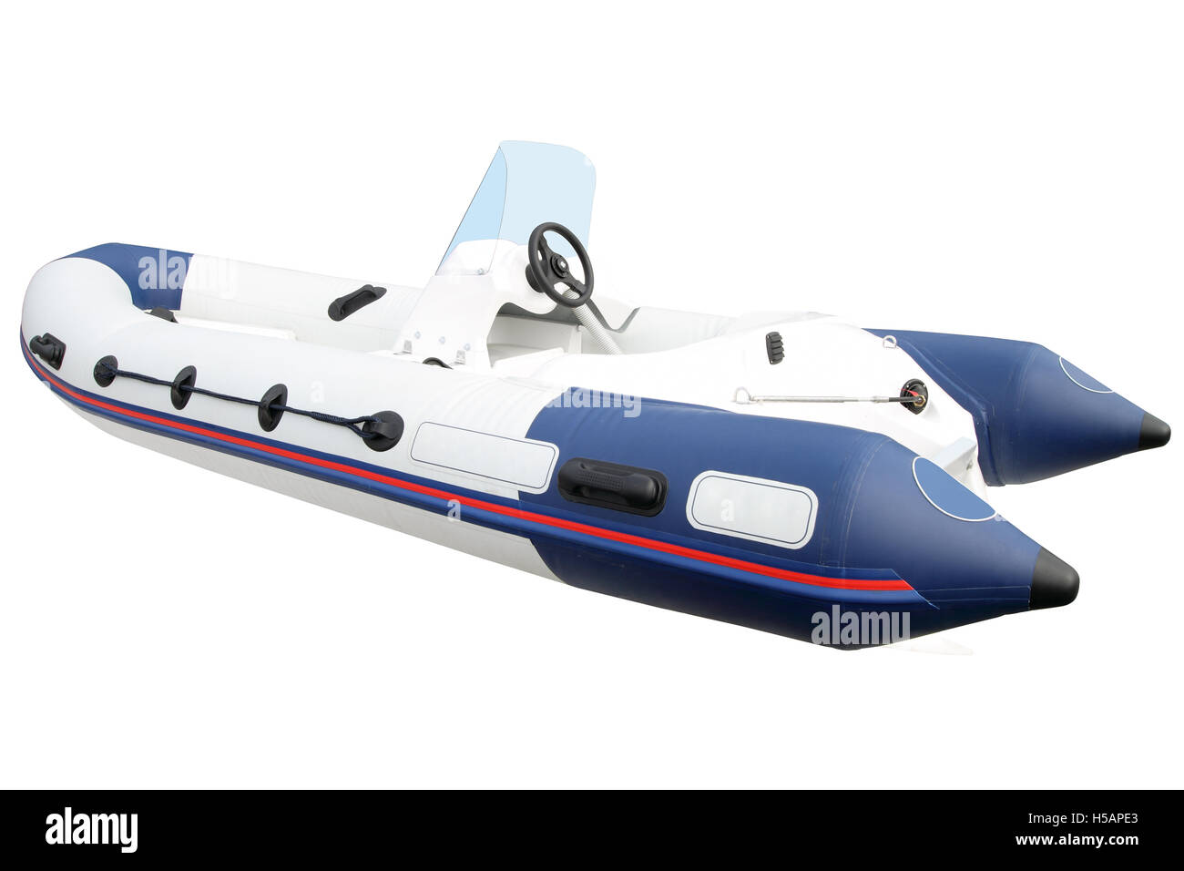 Bateau en caoutchouc bleu foncé séparément sur un fond blanc Banque D'Images