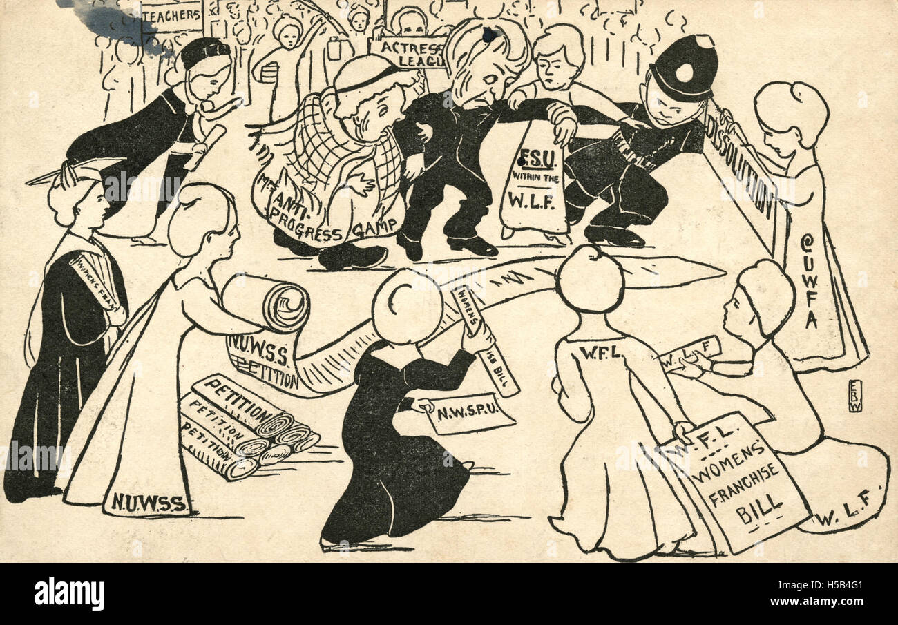 Un ensemble d’images liées au mouvement pour le suffrage, probablement utilisées à des fins éducatives, illustrant la lutte pour le droit de vote des femmes. Ces images reflètent des personnalités et des événements clés du mouvement pour le suffrage féminin. Banque D'Images