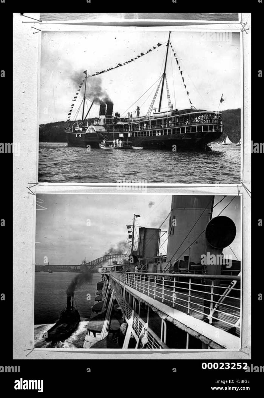 L'image représente le paddlesteamer NEWCASTLE ci-dessus et le paquebot de luxe MALOLO ci-dessous. Les deux navires, chacun avec des caractéristiques distinctes, représentent différents types de transport maritime au début du XXe siècle, mettant en évidence l'évolution du transport maritime et de l'ingénierie. Banque D'Images L'image représente le paddlesteamer NEWCASTLE ci-dessus et le paquebot de luxe MALOLO ci-dessous. Les deux navires, chacun avec des caractéristiques distinctes, représentent différents types de transport maritime au début du XXe siècle, mettant en évidence l'évolution du transport maritime et de l'ingénierie. Banque D'Images