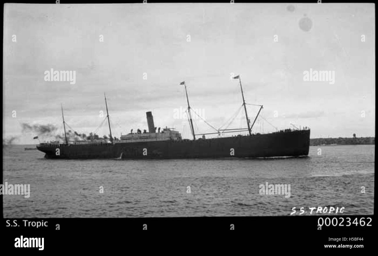 Le SS Tropic était un paquebot opéré par la White Star Line. Connu pour son service au début du XXe siècle, le navire faisait partie de la flotte de l'étoile blanche, célèbre pour ses voyages de luxe et océaniques. Banque D'Images