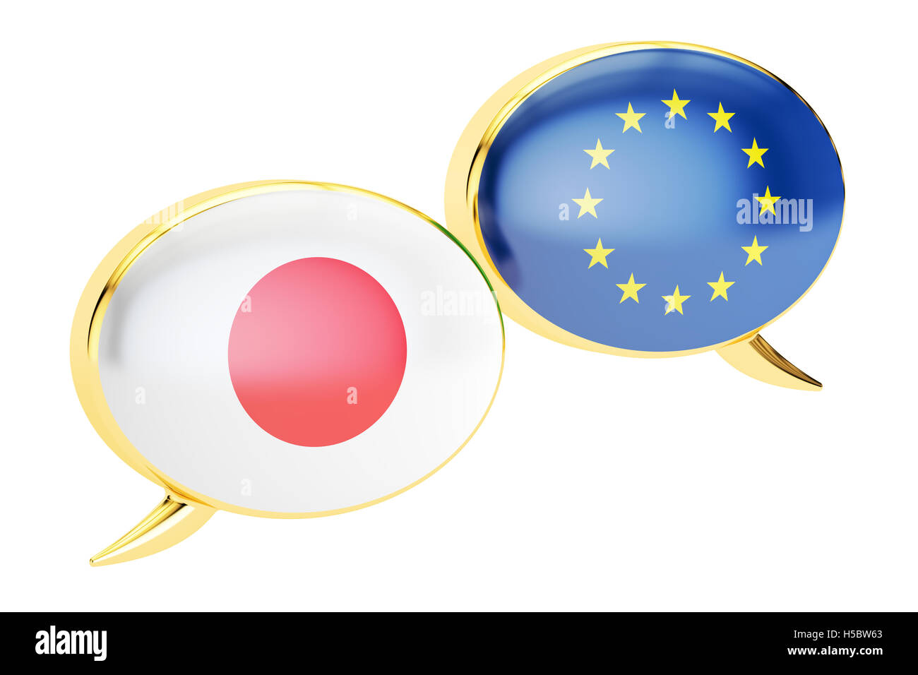 Les bulles, UE-Japon concept de conversation. Le rendu 3D isolé sur fond blanc Banque D'Images