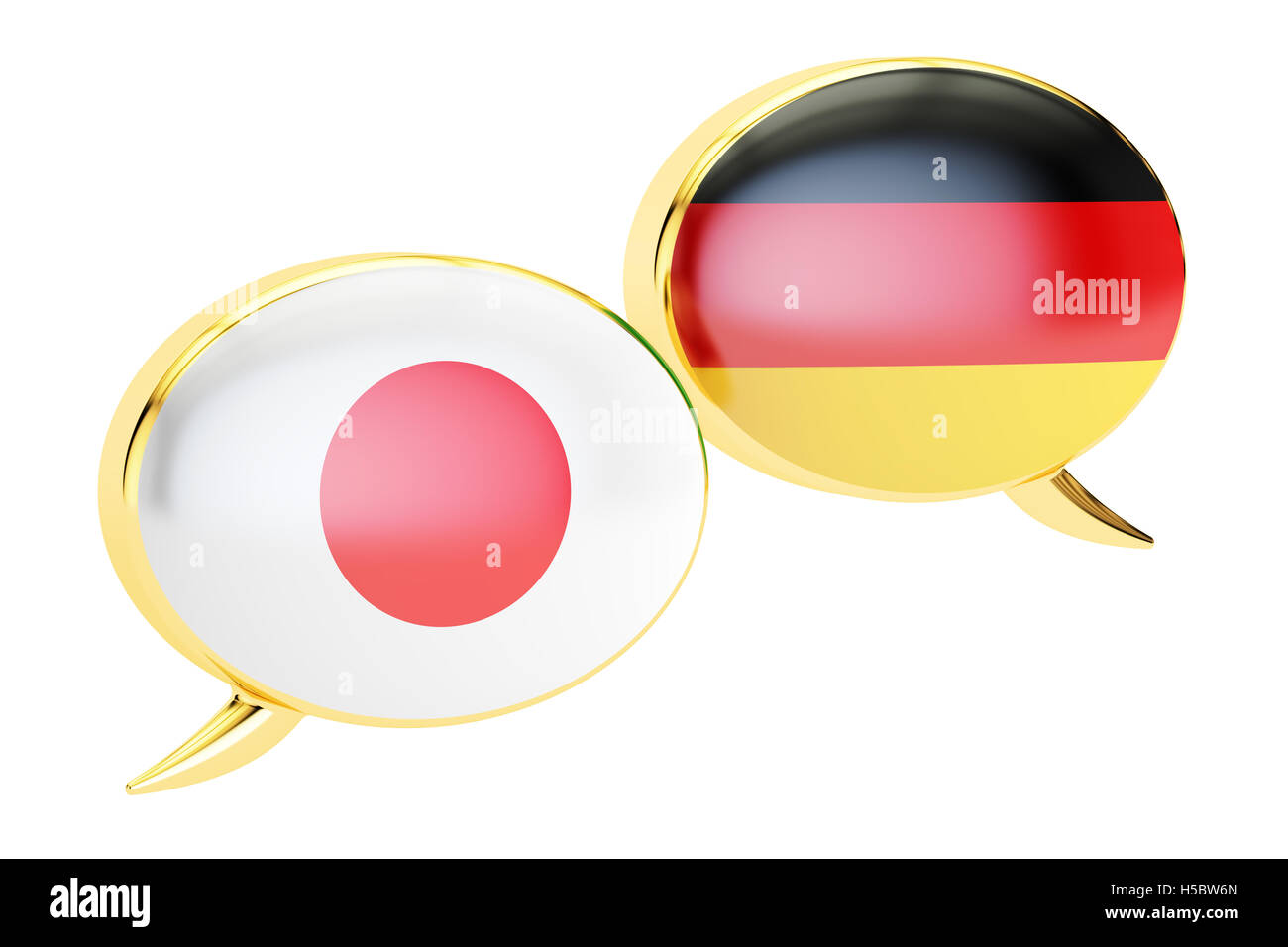 Les bulles, Japanese-German concept de conversation. Le rendu 3D isolé sur fond blanc Banque D'Images