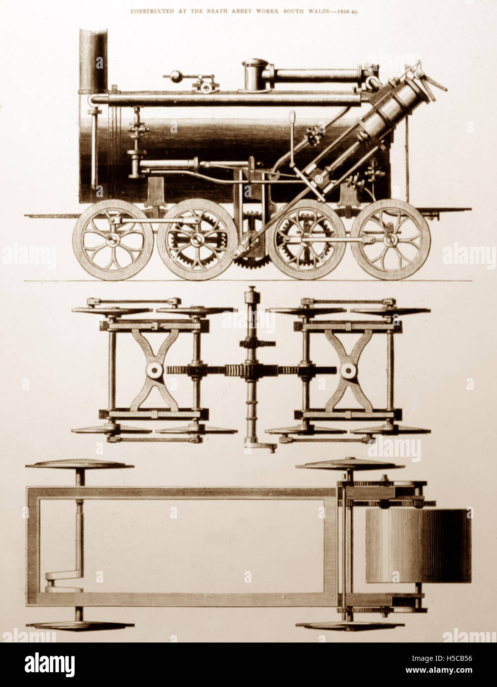 Neath Abbey grils locomotive de chemin de fer - circa 1840 Banque D'Images
