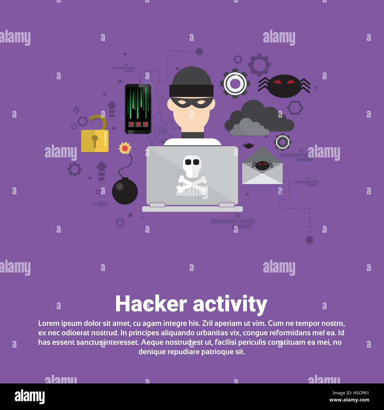 L'activité d'un pirate de la vie privée La protection des données de sécurité de l'information Internet Bannière Web Illustration de Vecteur