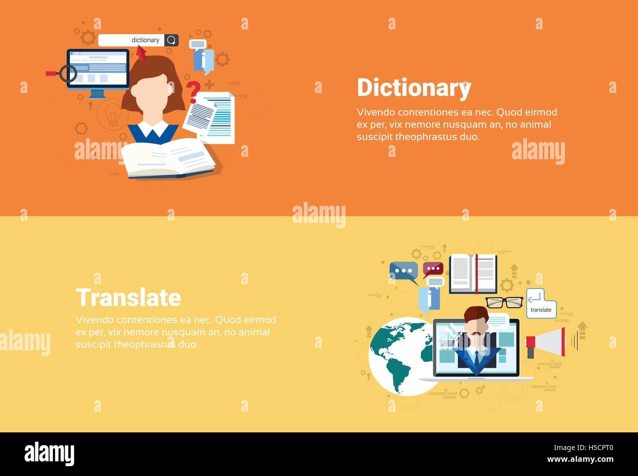 Translate vocabulaire dictionnaire de traduction Bannière Web Outil de  technologie Image Vectorielle Stock - Alamy