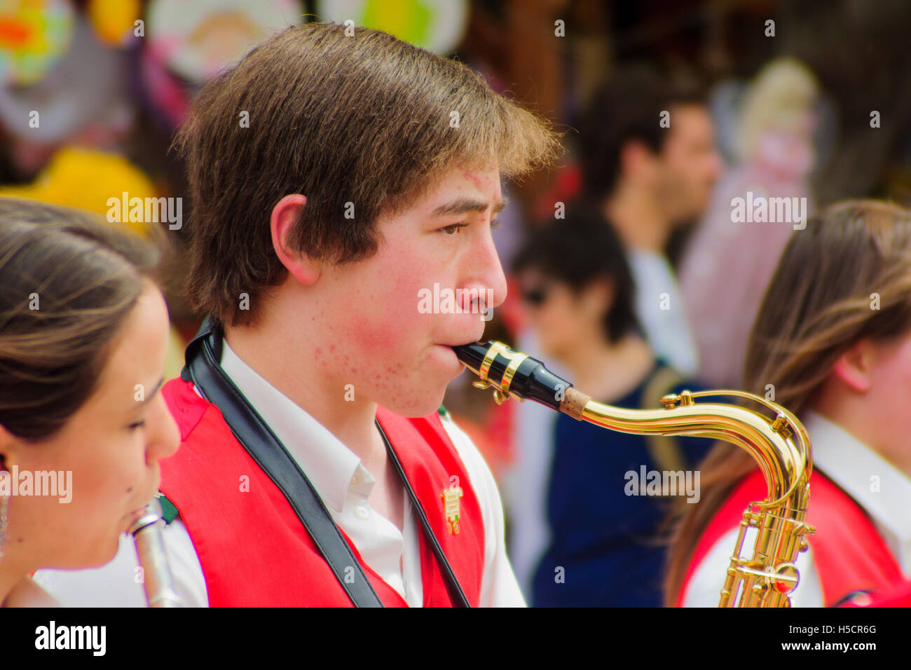 VILLA General Belgrano, l'Argentine - 04 octobre 2009 : Fête de la Parade avec les lecteurs de musique dans la région de Villa General Belgrano, Banque D'Images