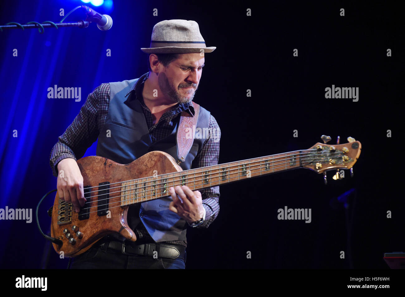 Prerov, République tchèque. 20 Oct, 2016. Le bassiste Michael Krasny de Celula New York ouvrir le 33e Festival de Jazz de Prerov, République tchèque, le 20 octobre 2016. © Ludek Perina/CTK Photo/Alamy Live News Banque D'Images