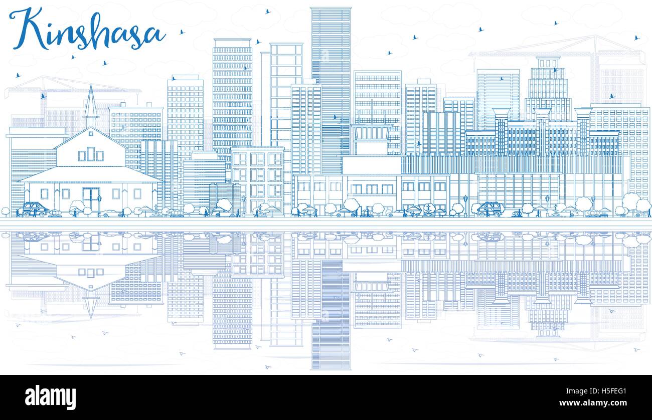 Contours Kinshasa Skyline avec bâtiments bleu et de réflexions. Vector Illustration. Les voyages d'affaires et tourisme Concept Illustration de Vecteur