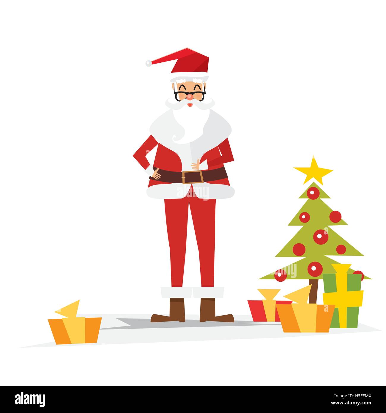 Noël Le Père Noël avec boîte-cadeau. Vector Illustration. Illustration de Vecteur