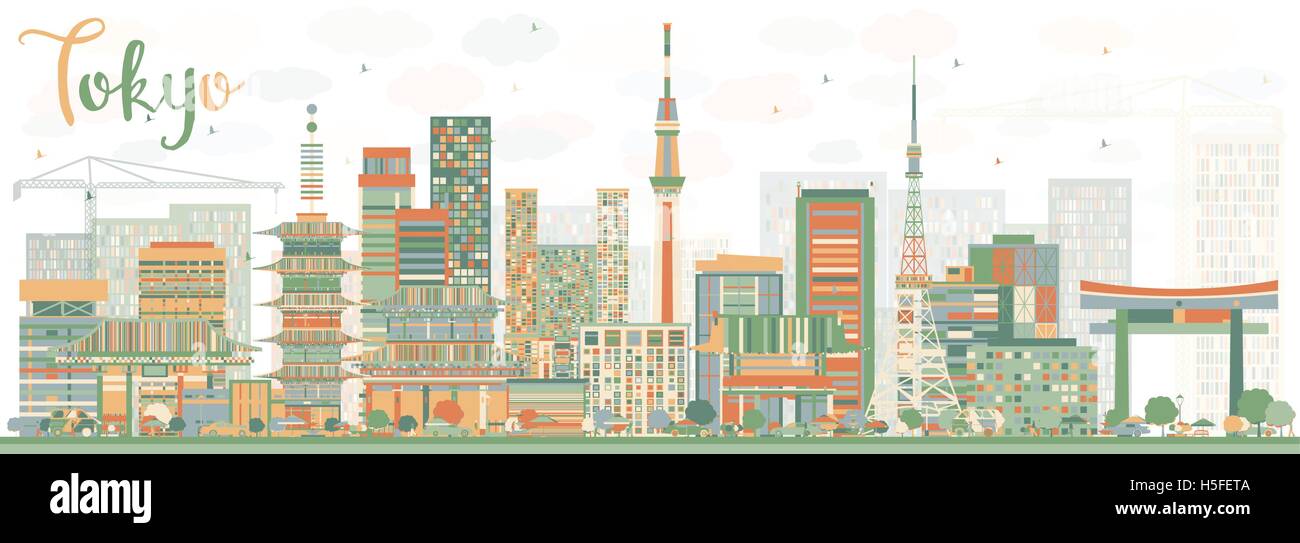 Résumé Tokyo Skyline avec la couleur des bâtiments. Vector Illustration. Les voyages d'affaires et tourisme Concept avec l'architecture moderne. Illustration de Vecteur