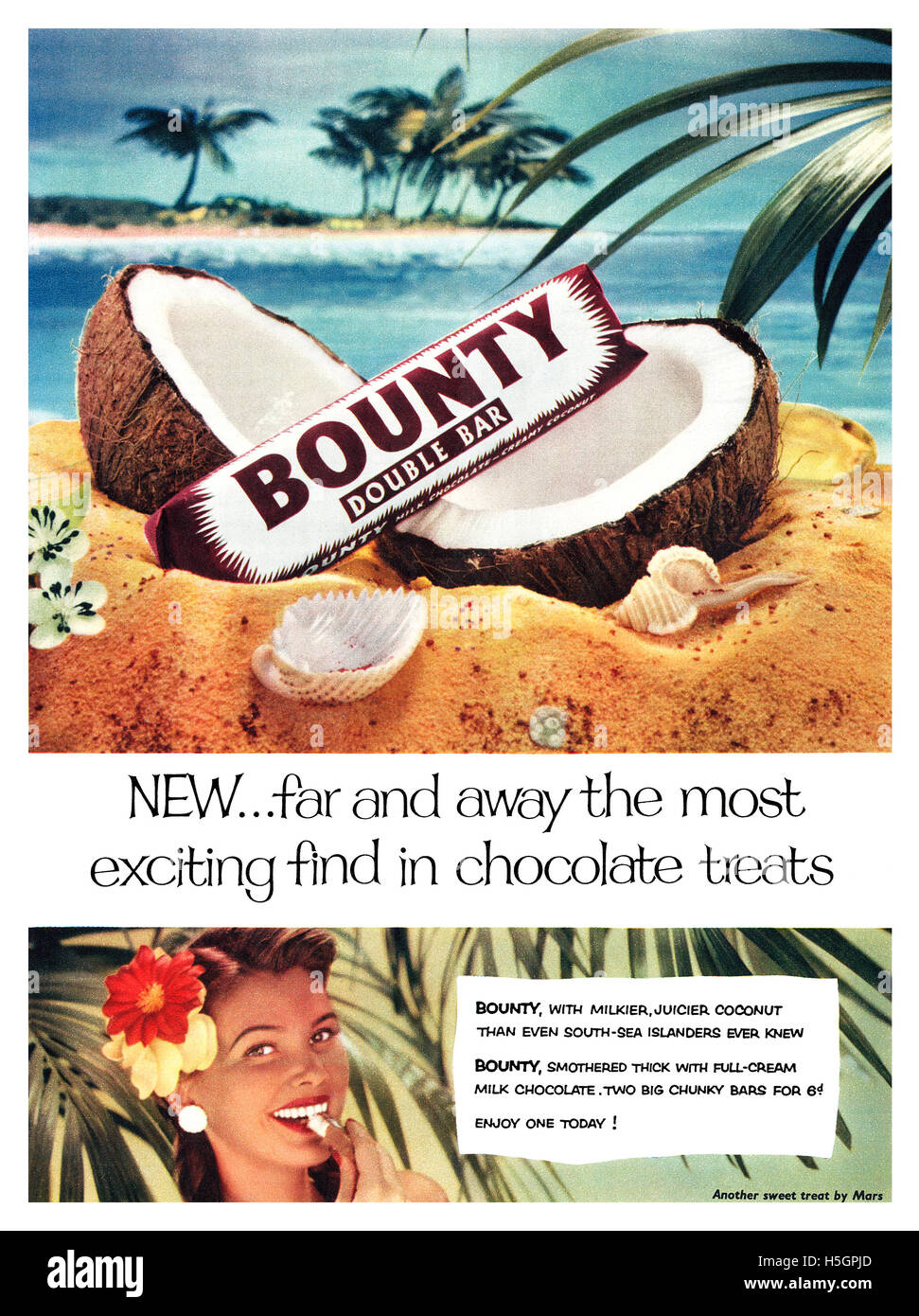 1954 La publicité pour le chocolat Bounty Bar Banque D'Images
