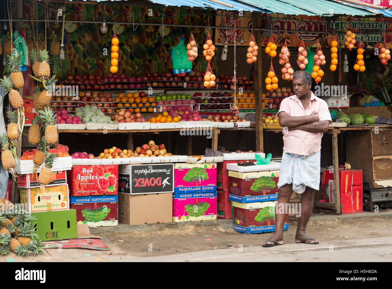 Magasin de fruits, marché de Jaffna, à Jaffna, au Sri Lanka Banque D'Images