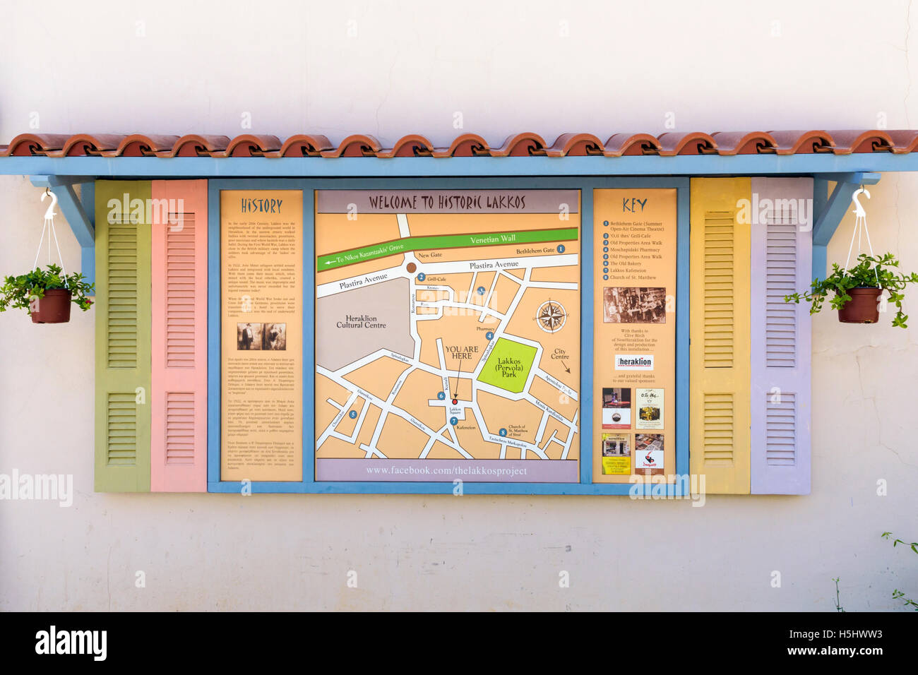 Information carte du quartier historique de Lakkos, Héraklion, Crète, Grèce Banque D'Images