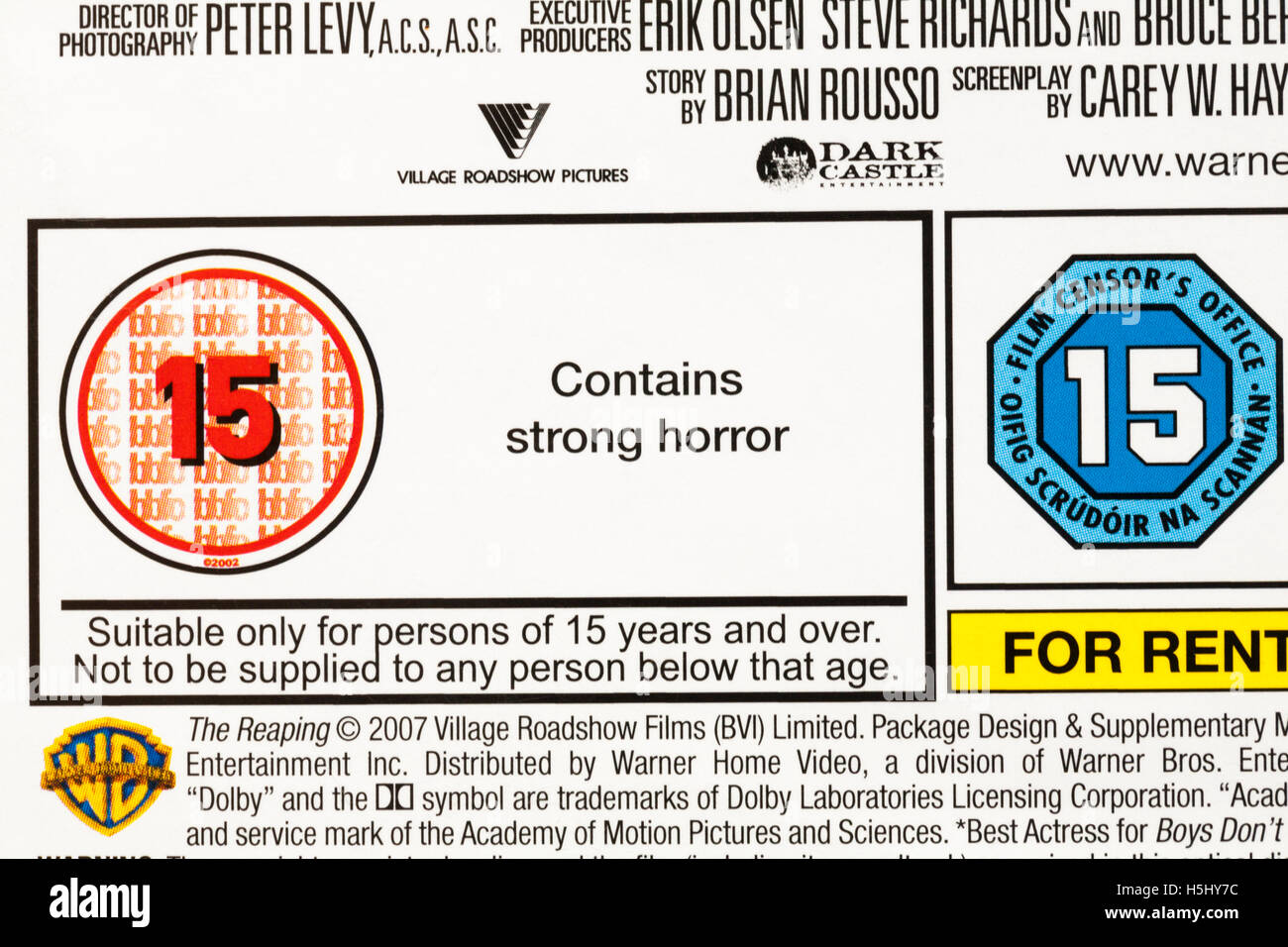 15 note sur l'affaire HD DVD - horreur contient de solides adaptés aux personnes de 15 ans et plus. Banque D'Images