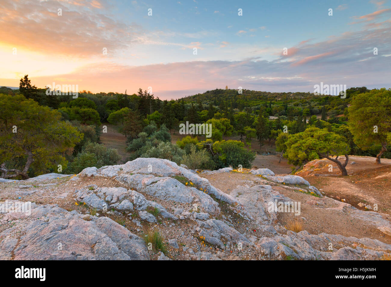 Vue de la colline de Filopappou aréopage hill, Athènes. Banque D'Images