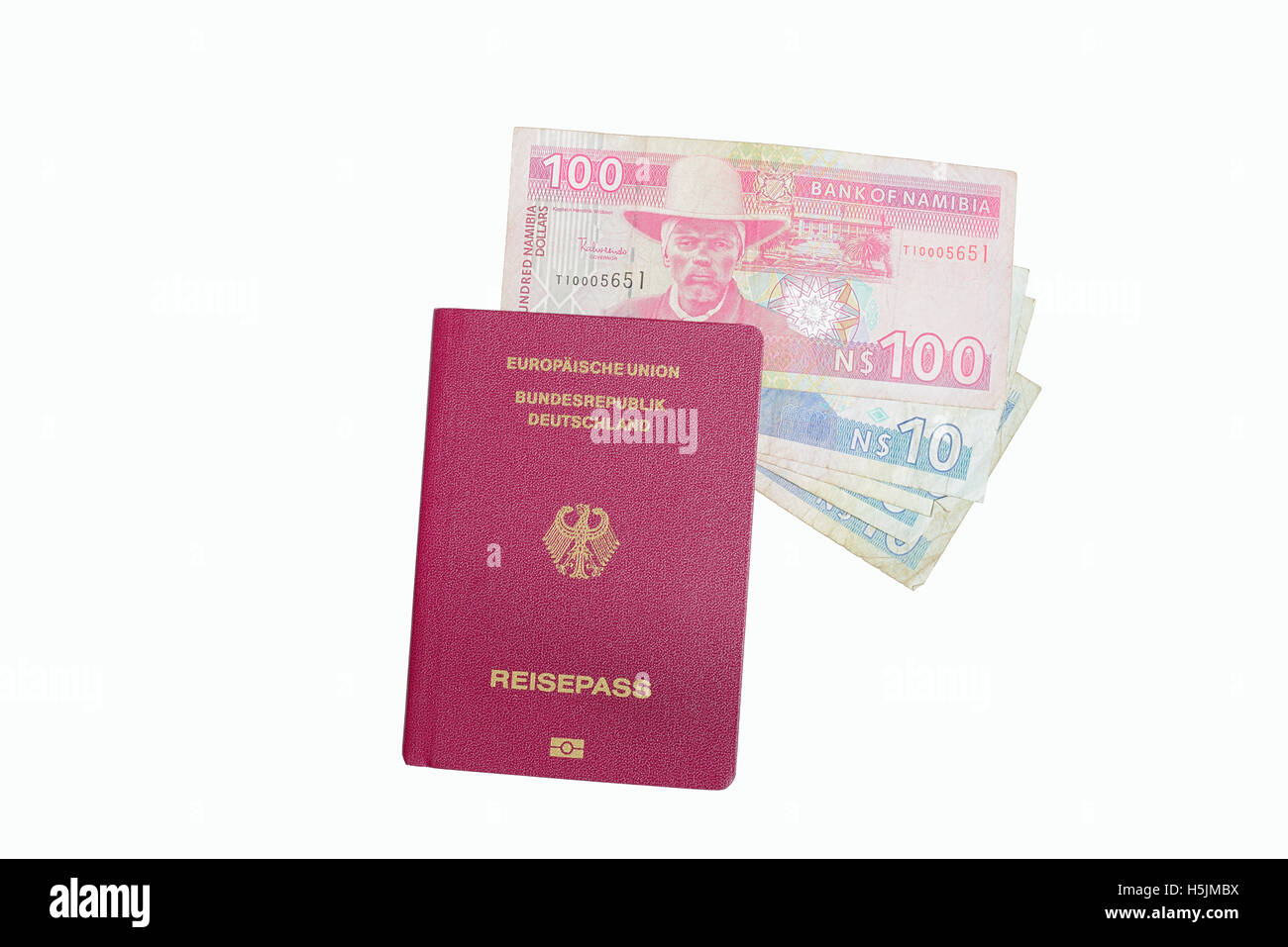 Passeport allemand et la Namibie Dollars Banque D'Images