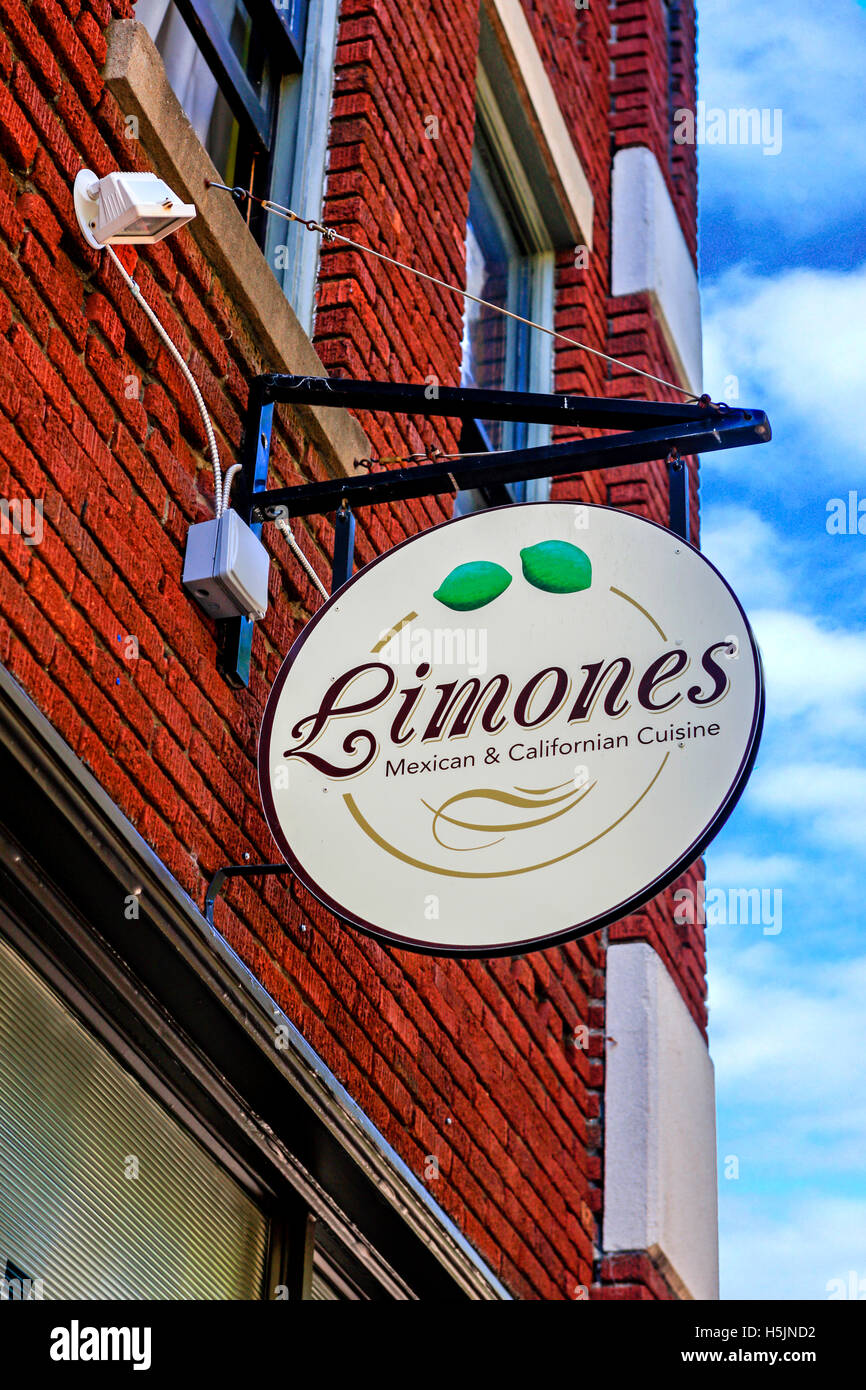 Limones et mexicain de la cuisine californienne signe généraux Restaurant sur Eagle Street dans le centre-ville de Asheville NC Banque D'Images