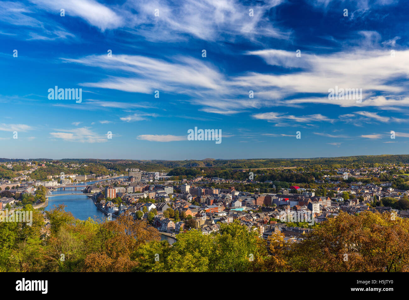 Vue aérienne de la ville de Namur et la Meuse, Belgique Banque D'Images