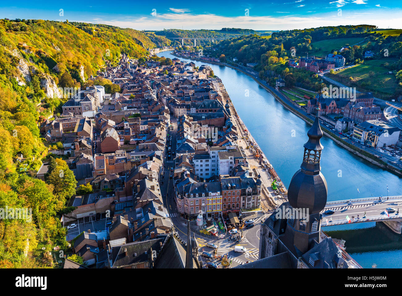 Vue aérienne de Dinant, Belgique et Meuse Banque D'Images
