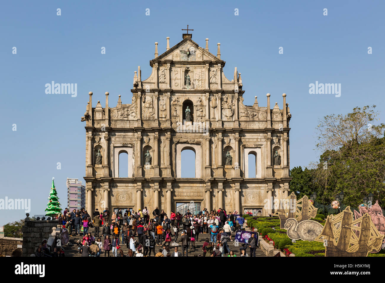 Macao, Chine. Décembre 2015. Vue des ruines de l'église Saint Paul. Banque D'Images