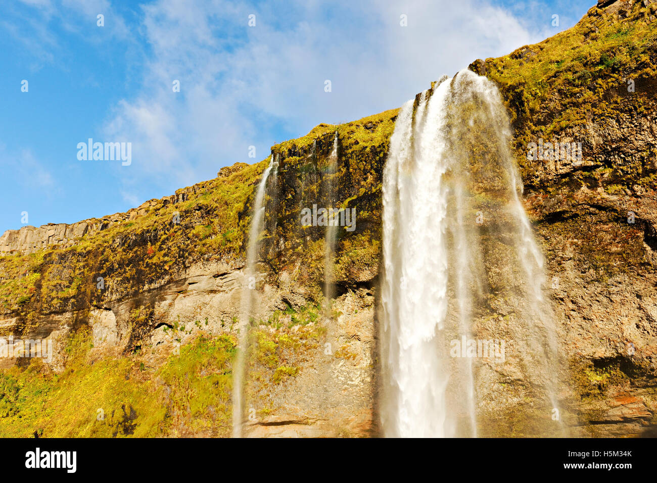 Cascade de Seljalandsfoss, Sud de l'Islande, de l'Atlantique Nord, Europe Banque D'Images