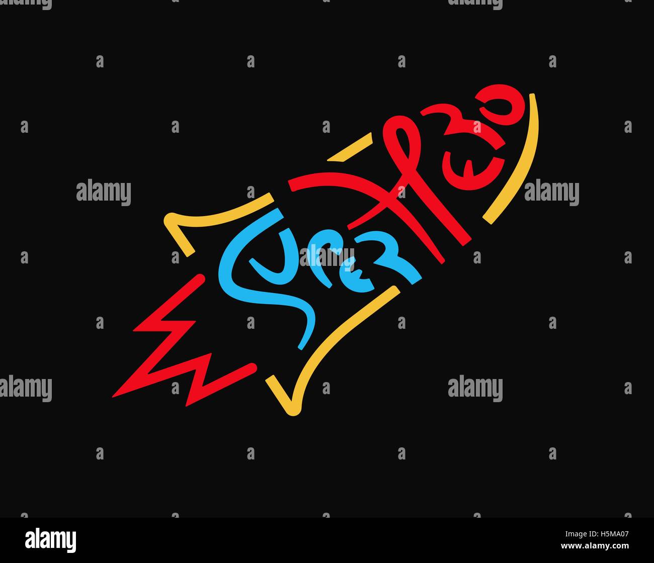 Fusée avec de super-héros super héros texte manuscrit résumé comic cartoon vector illustration Illustration de Vecteur