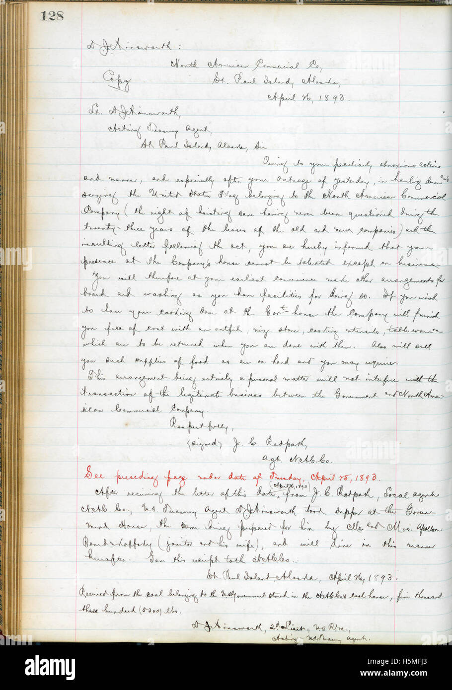 Cette page du Saint Paul Island Journal, datée du no 4, présente des informations historiques sur l'île, qui fait partie du projet de numérisation de l'Alaska. Le document est archivé par les Archives nationales des États-Unis, préservant les détails du début du XXe siècle de l'île Saint-Paul. Banque D'Images