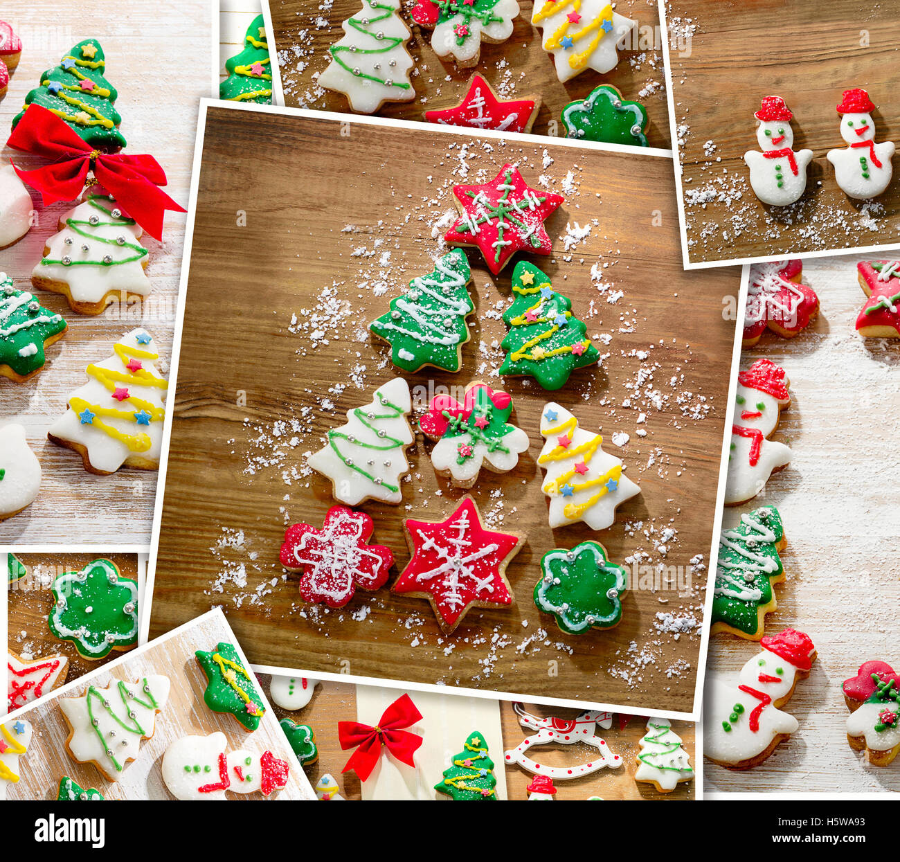 Collage de biscuits sucrés de Noël. Vue d'en haut. Carte de Noël. Banque D'Images