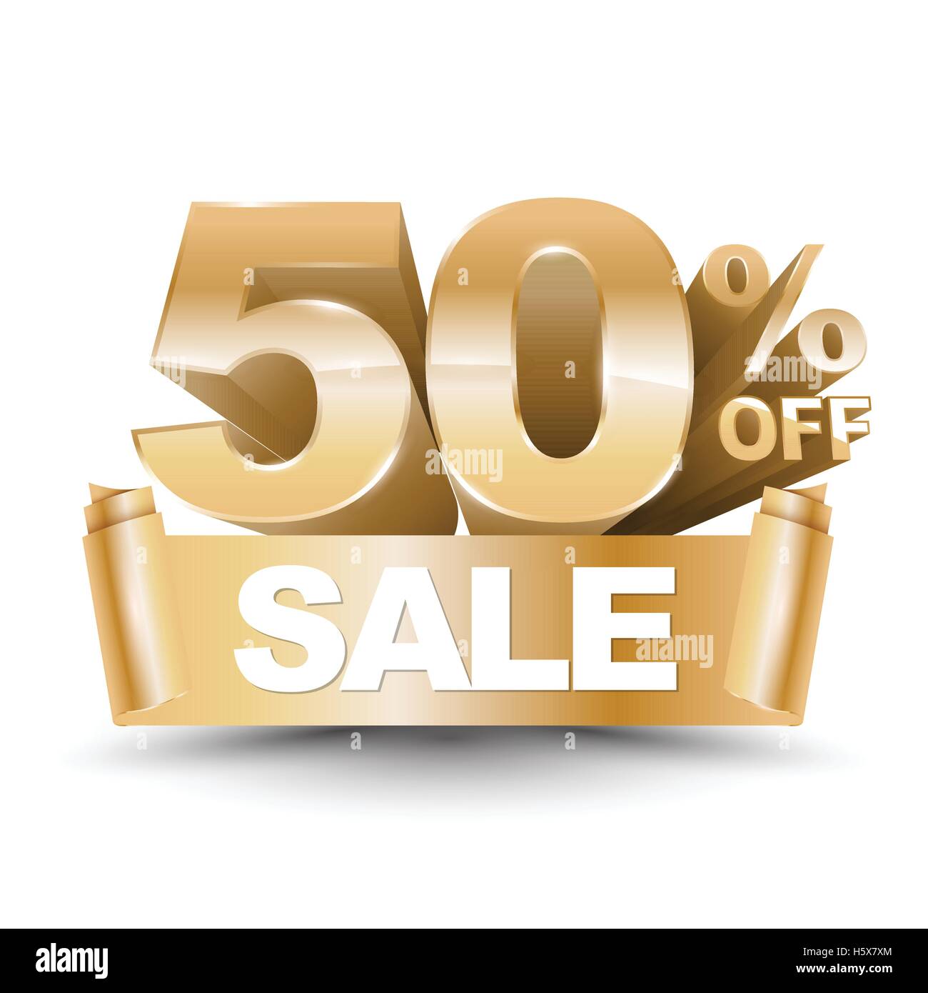 Or brillant 3D de vecteur de réduction 50  % de remise et la vente sur l'or ruban. Vector illustration pour la promotion discount vente advertisin Illustration de Vecteur
