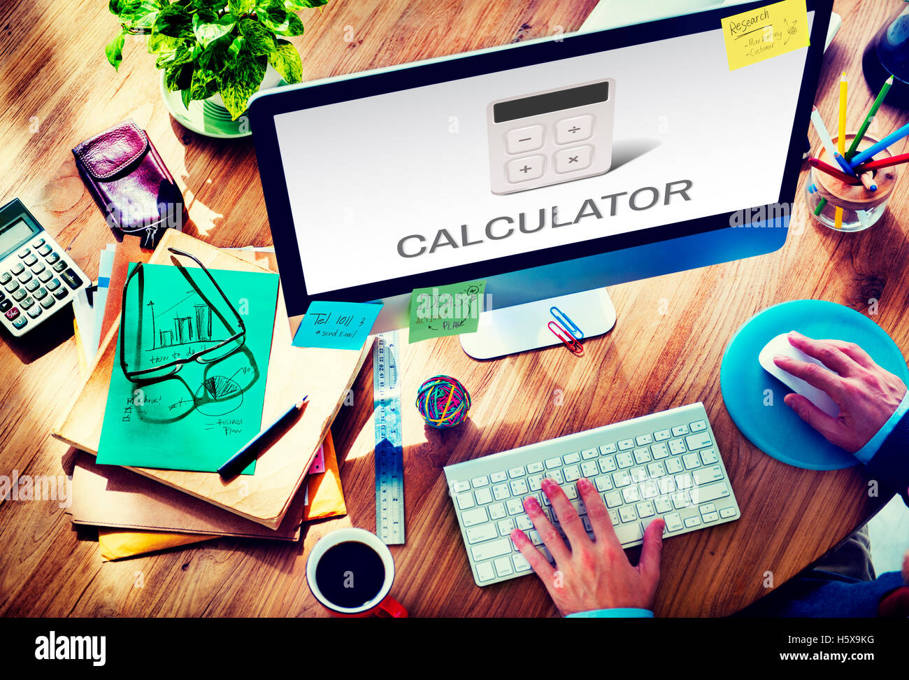 Concept d'entreprise Finances Comptabilité calculatrice Banque D'Images