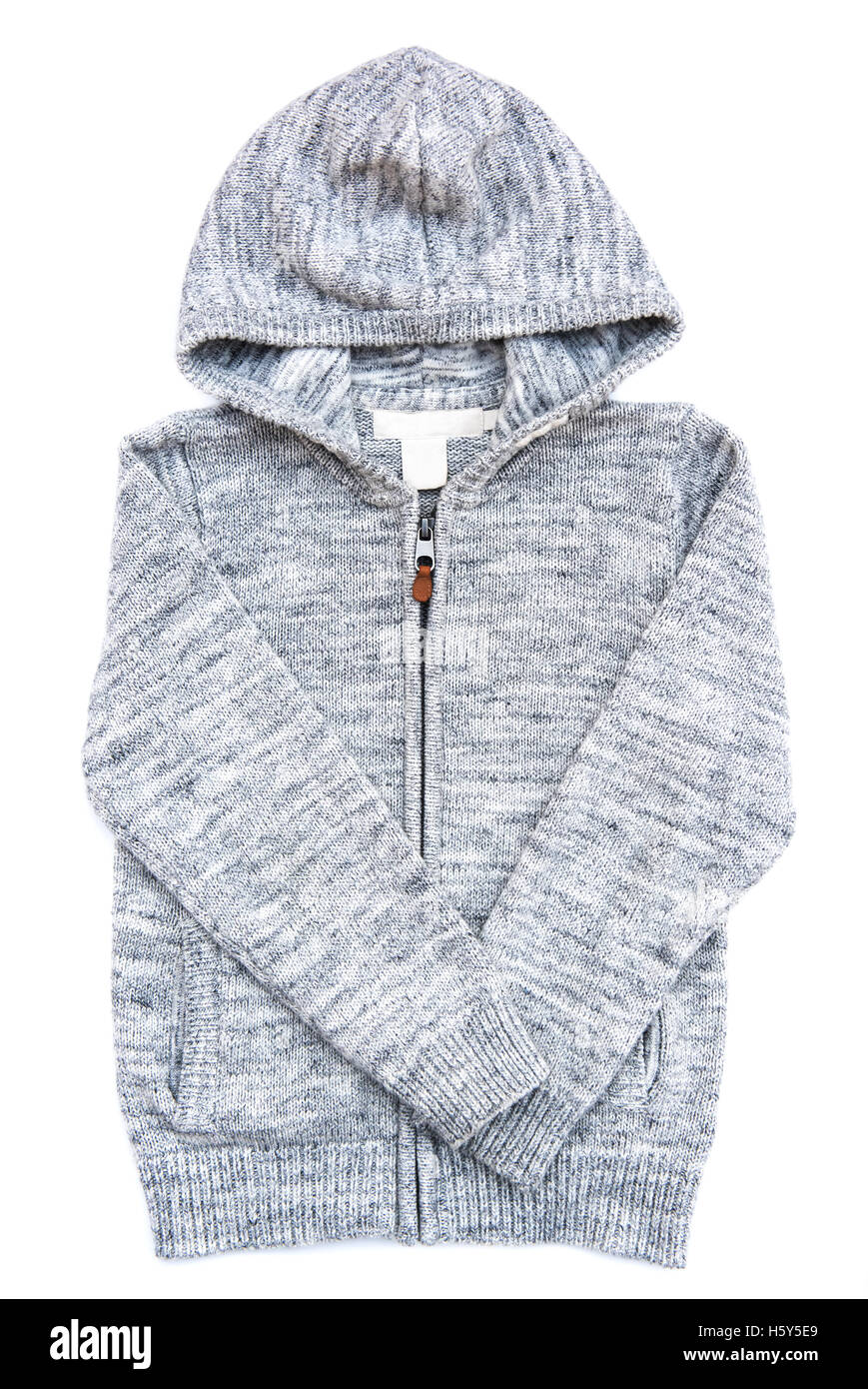 Pull à capuche gris. Isolé sur fond blanc Banque D'Images