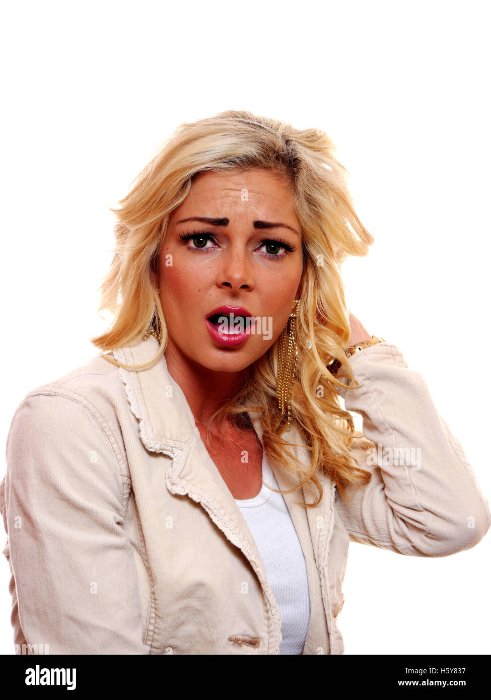 Une image d'un choqué, surpris, American Woman, femme blonde. Banque D'Images