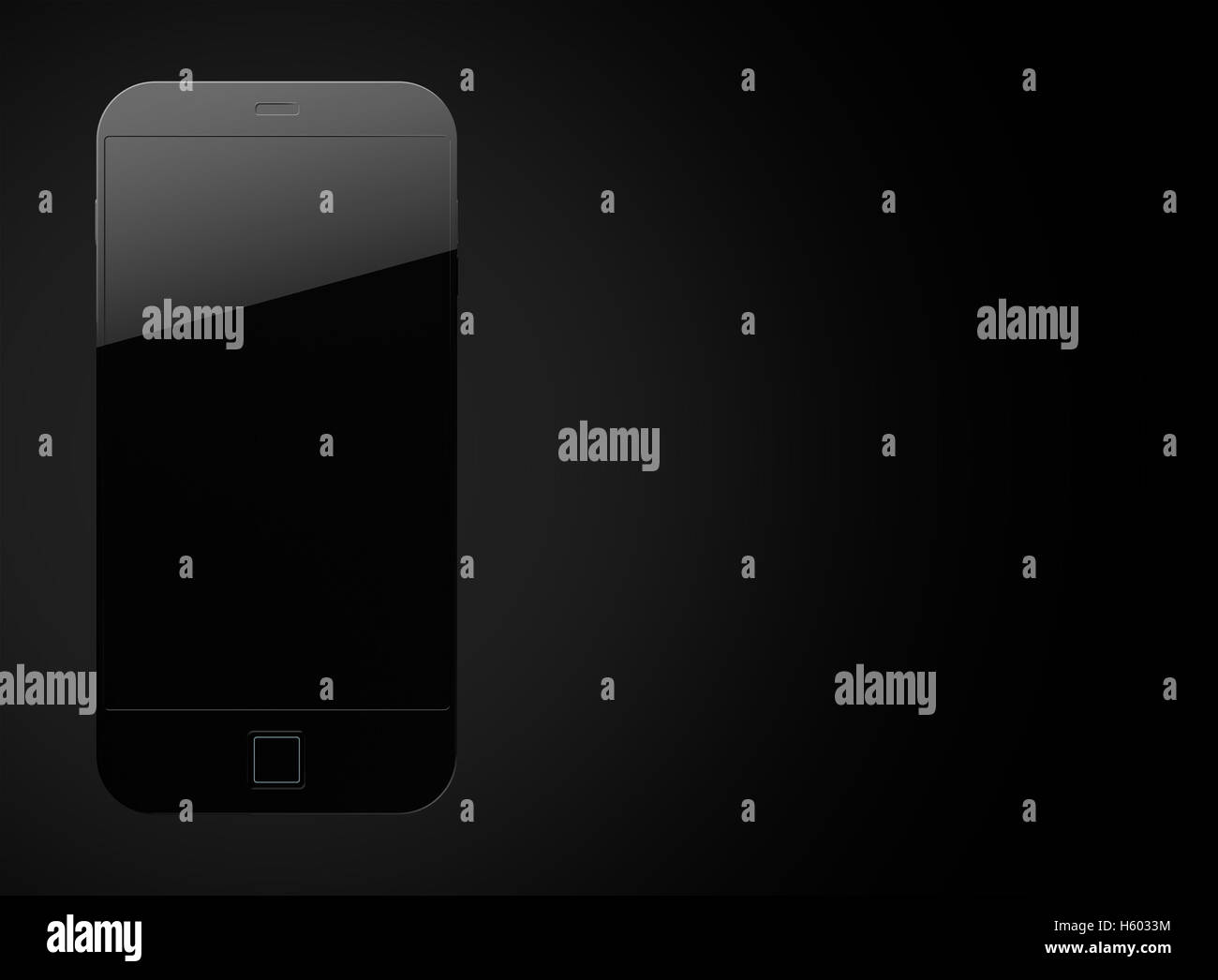 Un 3D render of a modern noir tous les smart phone générique sur un fond de studio noir isolé Banque D'Images