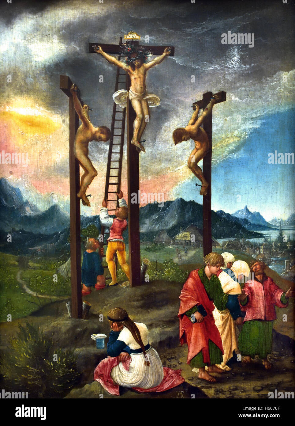Le Christ en croix entre les cheminées1526 Albrecht, ( 1482 - 1538) Peintre, Regensburg, Allemagne Allemand Banque D'Images