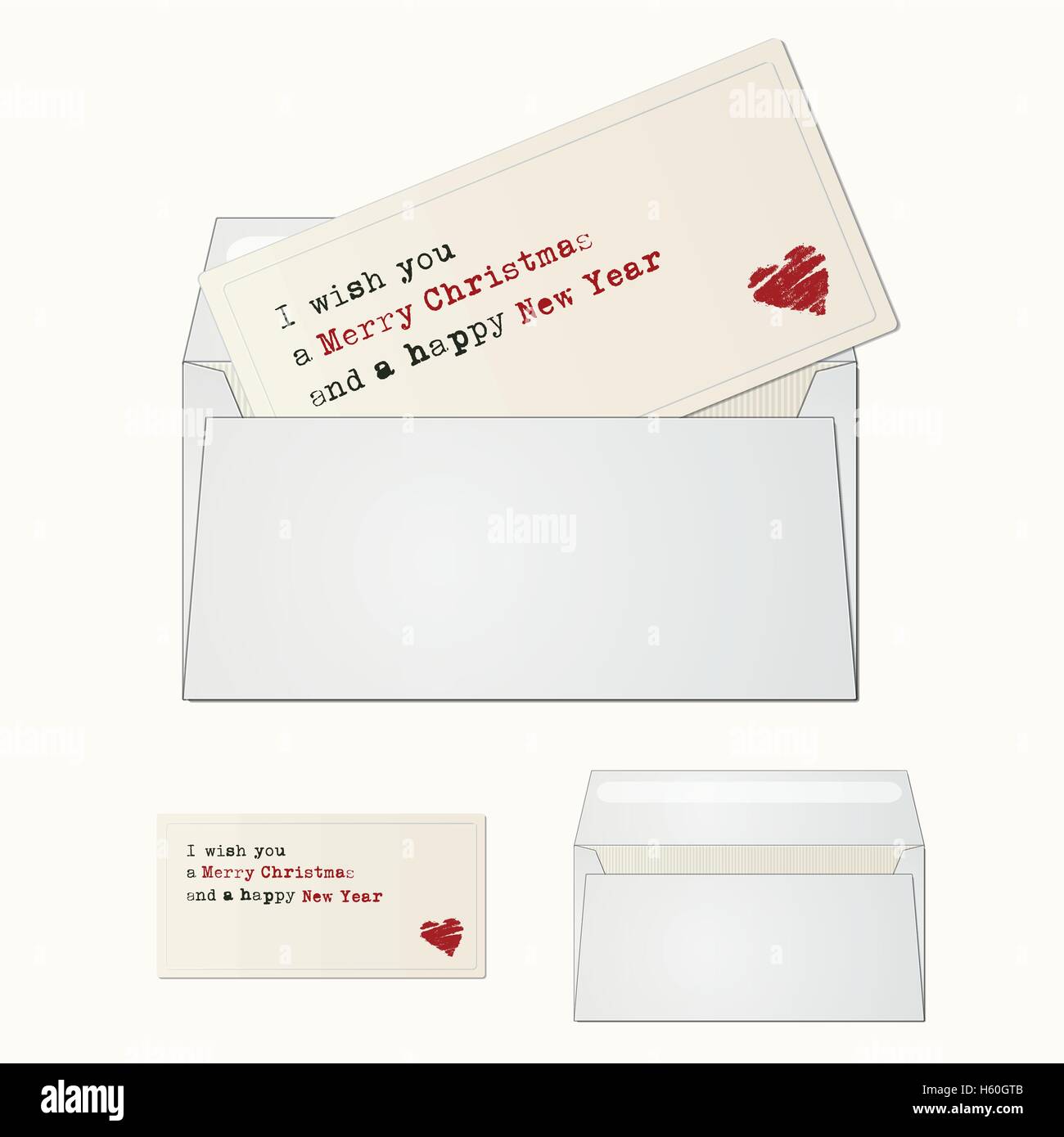 Carte de vœux et un minimum d'élégance avec enveloppe pour la saison d'hiver d'accueil. Carte de Noël. Illustration de Vecteur