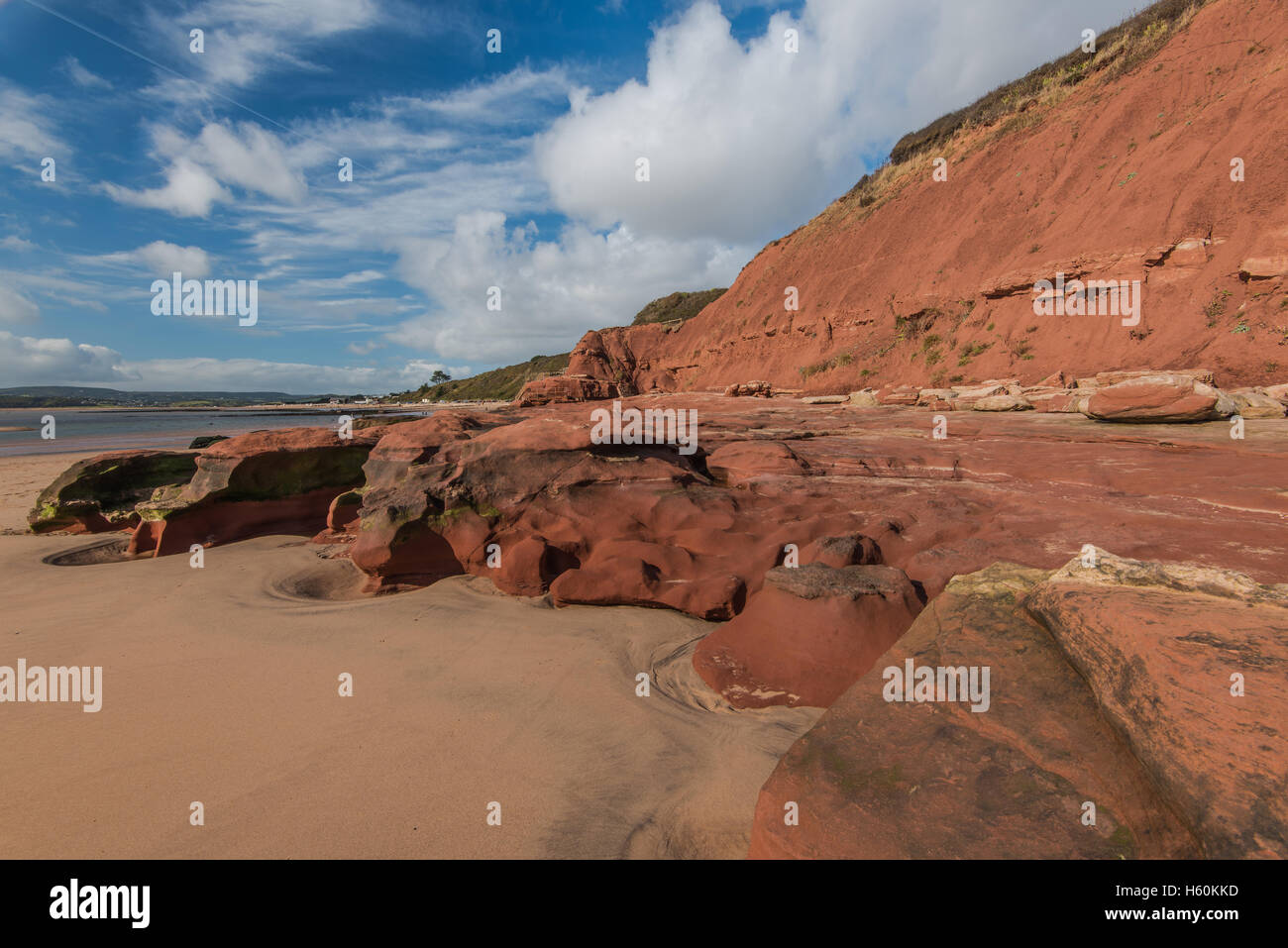 Plage à marée basse en Exmouth, UK. La Côte Jurassique Britih patrimoine. Banque D'Images