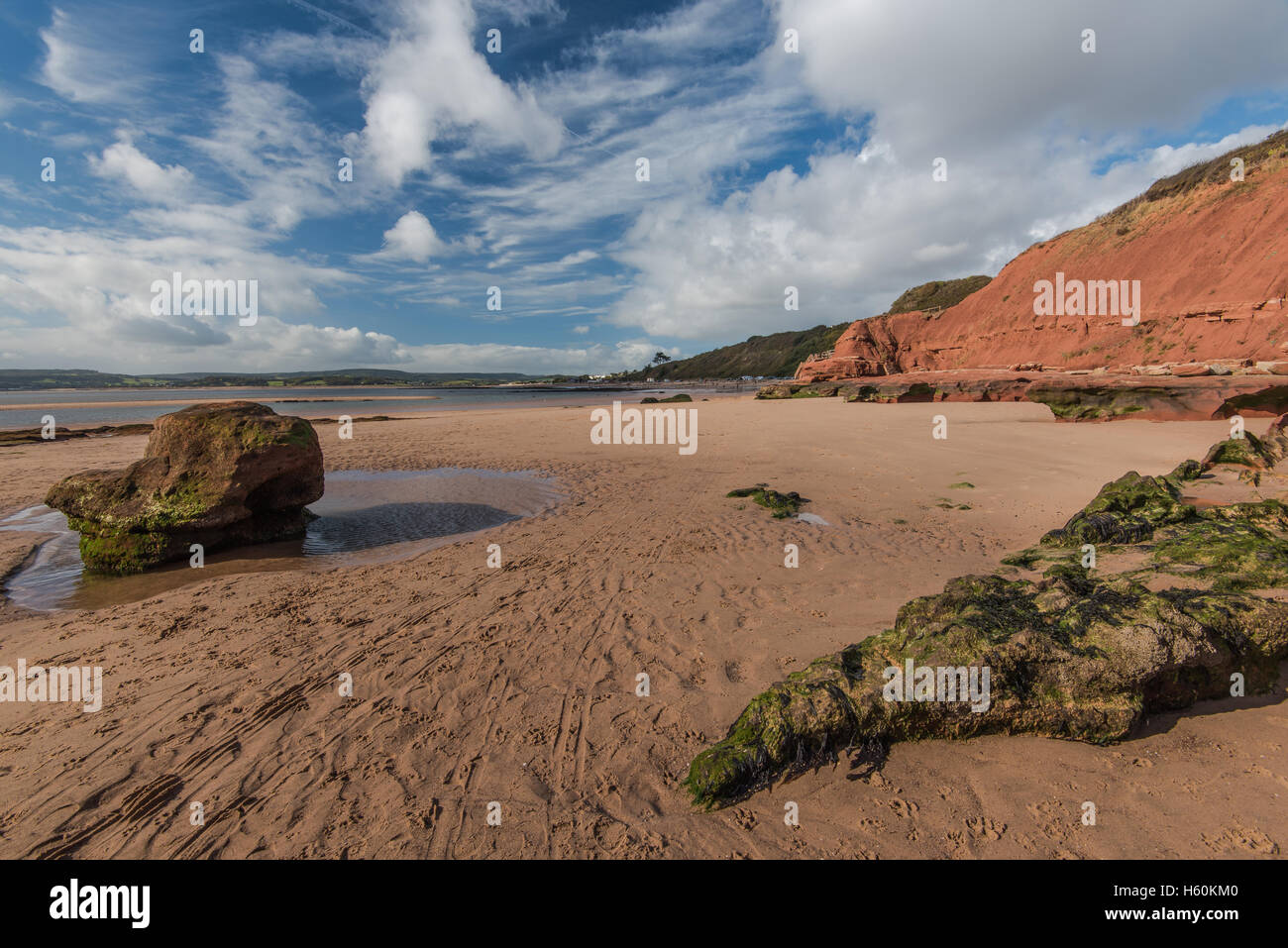 Plage à marée basse en Exmouth, UK. La Côte Jurassique Britih patrimoine. Banque D'Images