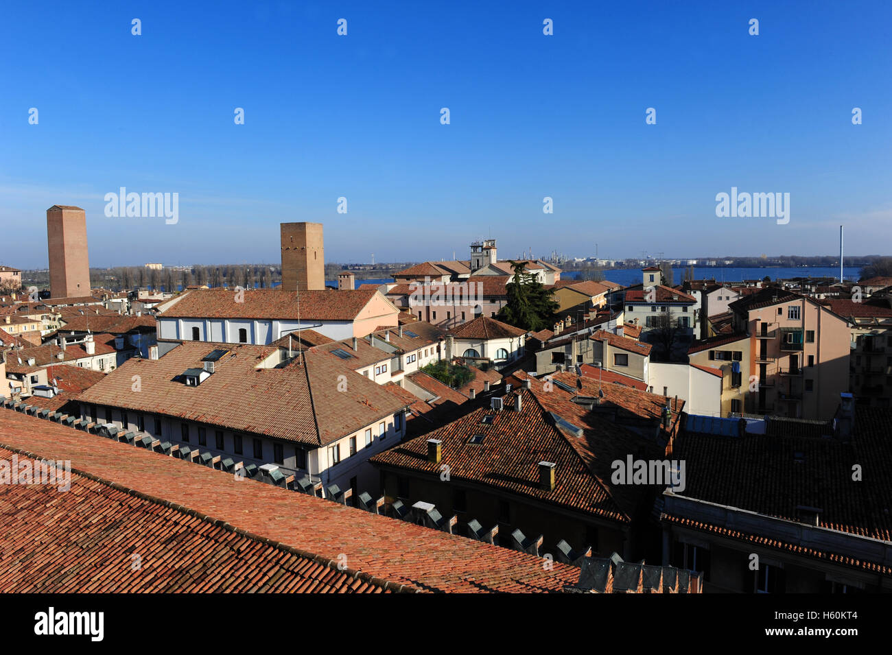 Vue à vol d'oiseau de Mantoue de la Torre dell'Orologio Banque D'Images