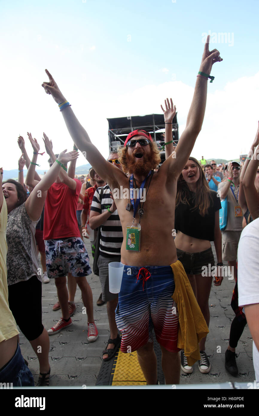 La danse des fans lors d'un concert à l'Pohoda music festival, Trencin, Slovaquie, 9e juillet 2016. Banque D'Images