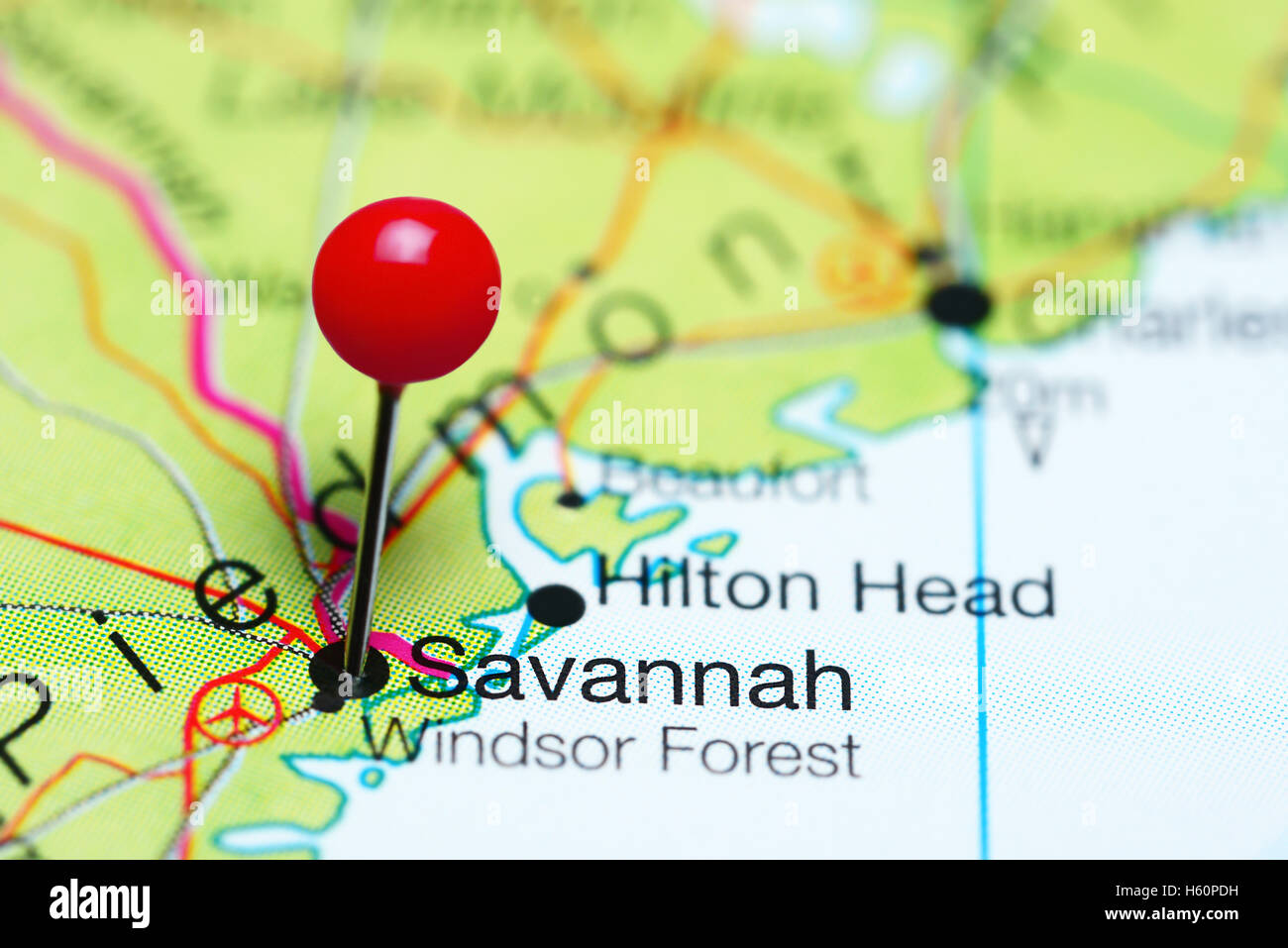 Savannah sur une carte de la Géorgie, USA Banque D'Images