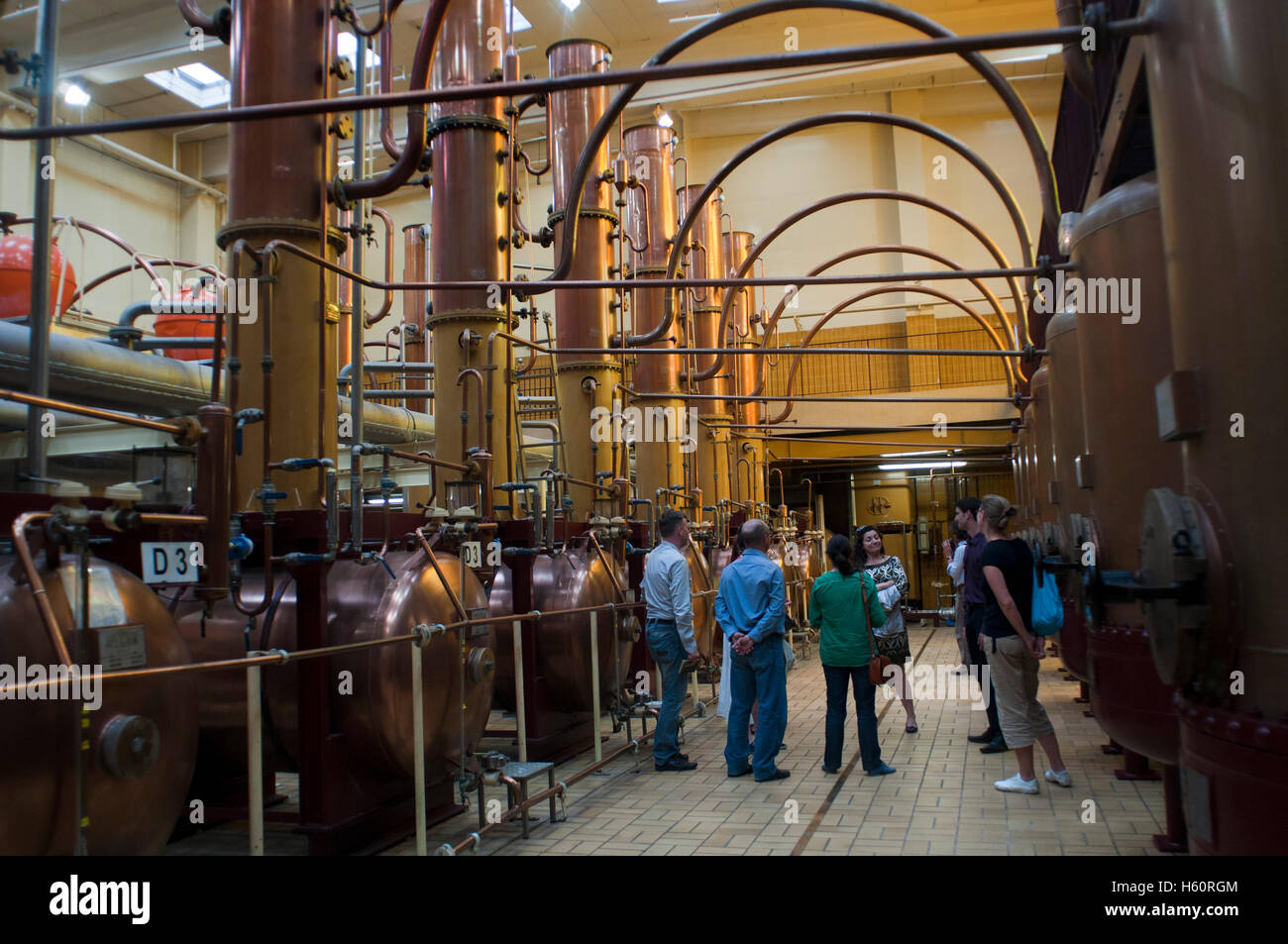 À l'intérieur de l'Usine Cointreau, Angers, Loire, France. Cette usine distiller 30 millions de bouteilles de cette lique à saveur d'orange Banque D'Images