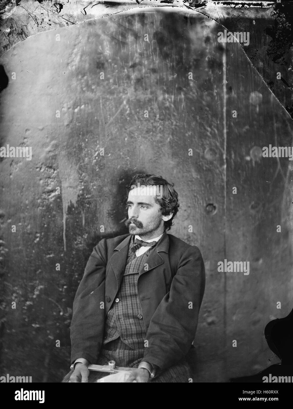 Michael O'Laughlin, conspirateur en Assassinat du président américain Abraham Lincoln, assis, Washington Navy Yard, Washington DC, USA, par Alexander Gardner, Avril 1865 Banque D'Images