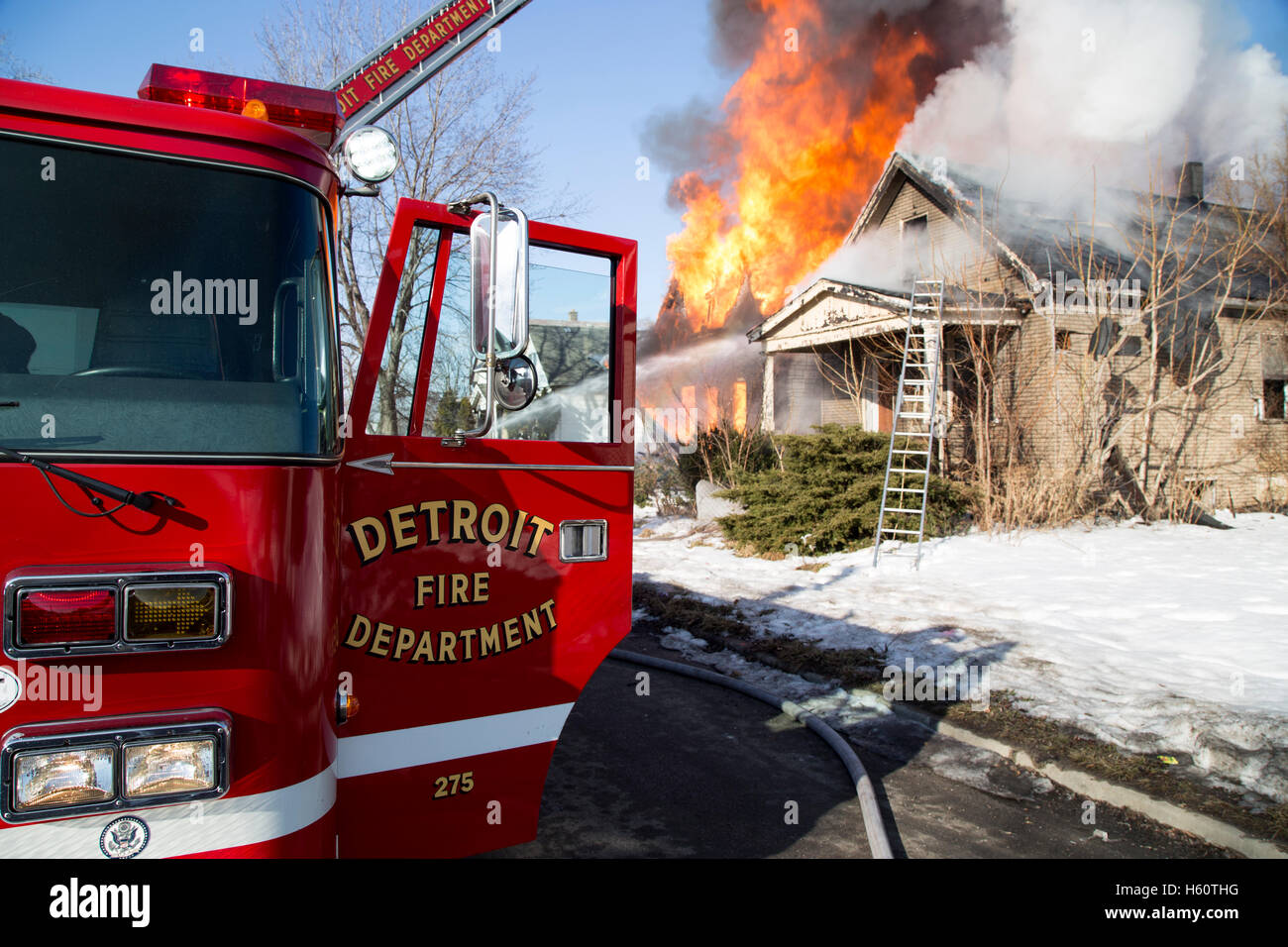 Camion pompiers aériens et d'extinction d'incendie, Detroit, Michigan USA Banque D'Images