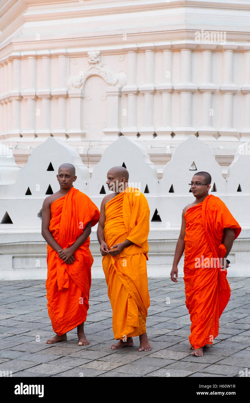 Moines debout à l'extérieur du Temple de la dent, Kandy, Sri Lanka Banque D'Images