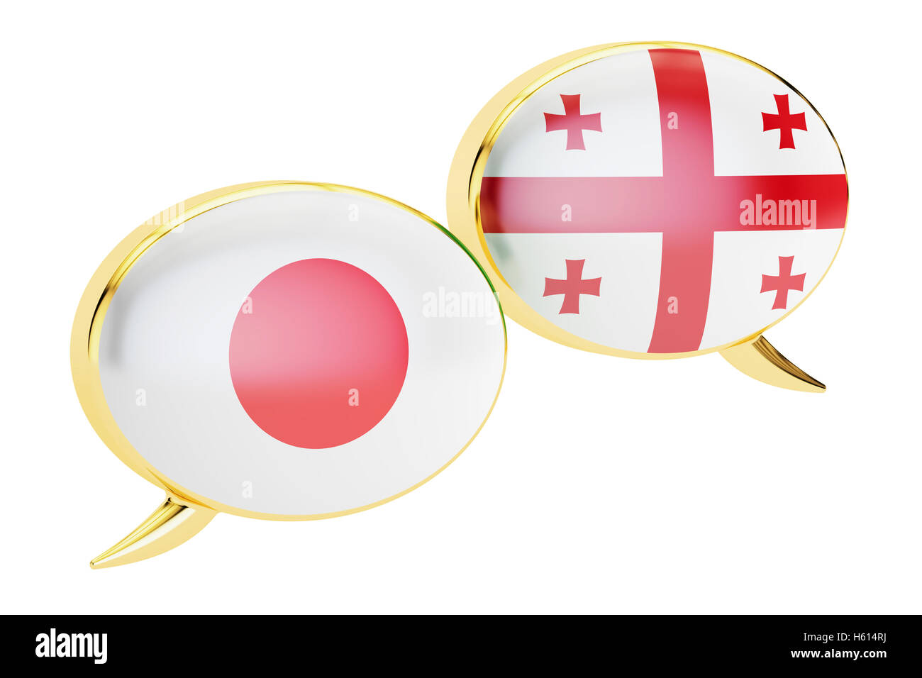 Les bulles, Japanese-Georgian concept de conversation. Le rendu 3D isolé sur fond blanc Banque D'Images