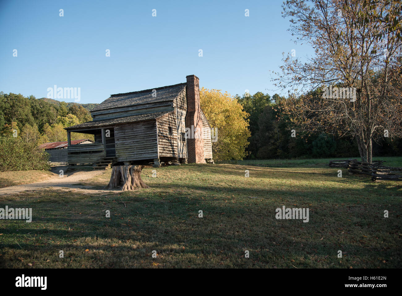 Pionniers du vieux bois cabane le Smoky Mountains National Park Banque D'Images