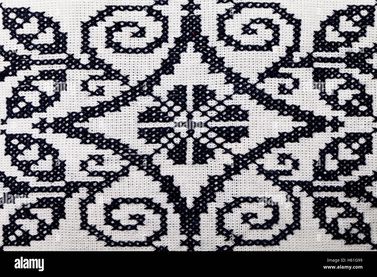 Un motif de broderie ukrainienne , noir et blanc Banque D'Images