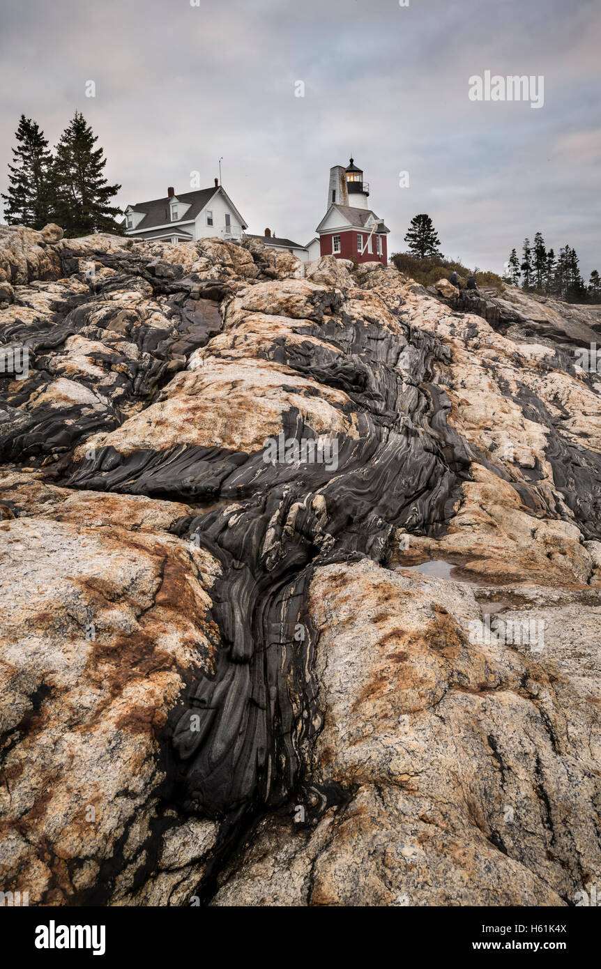 LIGHTHOUSE POINT SEASCAPE PERMAQUID BRISTOL MAINE USA MER VAGUES SAUVAGES, Winslow Homer, NATURE DES ROCHES Banque D'Images